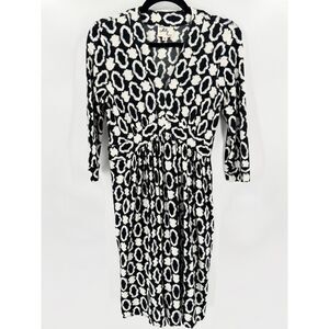 MILLY OF NY Black White Geometric 3/4 Sleeve Fit & Flare Mini Dress Size Small S
